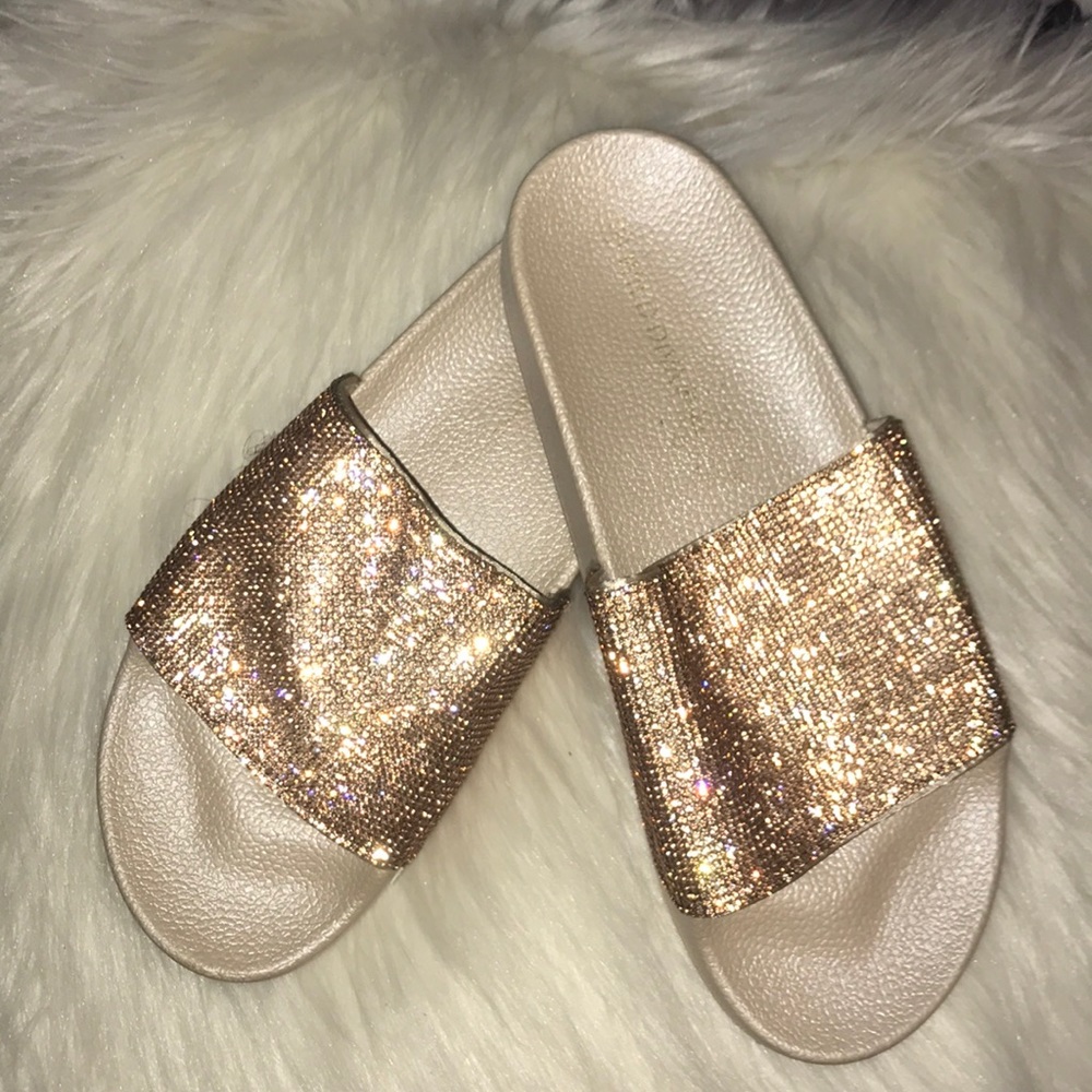 Rose gold sparkly slides